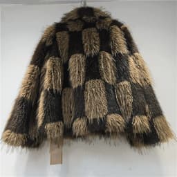 DEAT Women 2026 Winter Patchwork Design Contrast Color Plaid Jackets Women Faux Fur Thickened Warm Hidden Button Coat 11C573