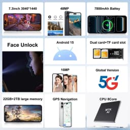 K-Touch Hot Smartphone A17 Pro Max Cell Phone Android 5G 7.3HD 22G+2TB Mobile Phones 16+48MP Dual Sim 7800mAh Unlocked Global Version