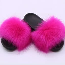 Women's Faux Fox Fur Slides Fluffy Open Toe Slippers Indoor Outdoor Casual Flat Sandals Luxury Furry Slide Shoes for Ladies