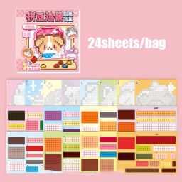 4Style 24pcs/bag Pixel Story Bead Scenery Sticker Book Handbook Material Stickers DIY Photo Frame Scrapbook Notebook Cup Laptop