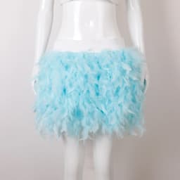 Women Solid Fluffy Feather Mini Skirt Elastic High Waist Short Skirt Halloween Carnival Party Stage Cosplay Costume Club Outfit