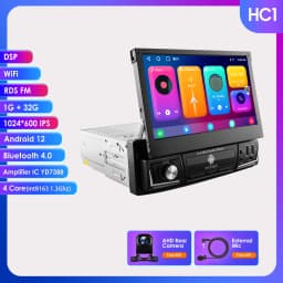 1 Din 7" Carplay Android 12 Car Radio For Universal Head Unit Retractable Screen Multimedia Video Player GPS Navi USB RDS