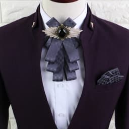 Men Ribbon Bow Tie Handkerchief Women pre-fold Brooches Pocket Square Neck Tie Set Groom Wedding Party Rhinestone Boys Bowtie