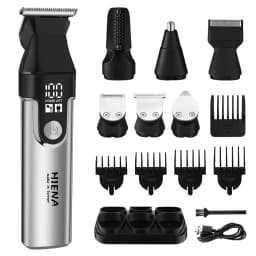 HIENA Professional Multifunctional Hair Clipper Set, R-Type Adjustable Blade, Cordless Barber Clippers with LED Display, Ear and Nose Hair Trimmer, 6 Guide Combs, Rechargeable Electric Grooming Kit for Men, USB Charging, Haircut Clippers