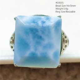 Natural Blue Larimar Adjustable Ring 925 Sterling Silver Larimar Gemstone Women Men Water Pattern AAAAA