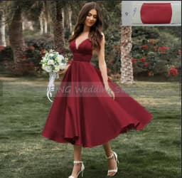 Customized Short Wedding Dress Spaghetti Straps V Neck Sexy Wedding Gowns Satin A Line Tea Length Simple Bridal Dresses Midi