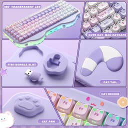 YUNZII C75 MAO Edition Mechanical Keyboard,Cute Ear Translucent Keycap,Wireless 75% NKRO Keyboards,RGB Cake Design for Win/Mac