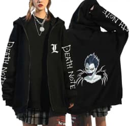 Japan Anime Death Note Zip Up Hoodies Gothic Men's Cartoon Misa Amane L Ryuk-Graphic Streetwear Black Fleece Zipper Jacket Coats