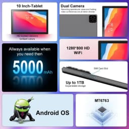 KOOMDIGI T40 10.1 Inch Tablet PC Android 13 4G LTE Octa Core 12GB RAM (4GB+8GB) 128GB ROM IPS Screen 5MP+13MP Dual Camera 2.4G+5G WiFi 5000mAh Battery