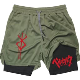 Anime Berserk Performance Shorts Men 2-in- Running Compression Shorts Training Yoga Gym Sportswear Workout Shorts with Pockets