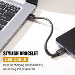 Leather Rope Bracelet for Men Boys,Black Charging Cable Wristband,Simple Convenient Jewelry Gifts
