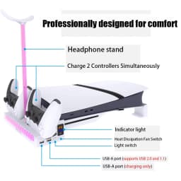 Horizontal Cooling Stand for PS5 Slim/Pro Disc Edition & Digital Edition RGB Light Controller Charger Dock Headset Holder