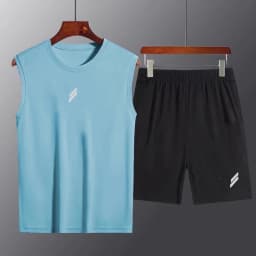 NEW Sport Men Summer Thin Quick Drying Vest+Shorts Man's Set Fitness Running Suit Two-Piece Set Mesh Ventilation Men Tracksuit