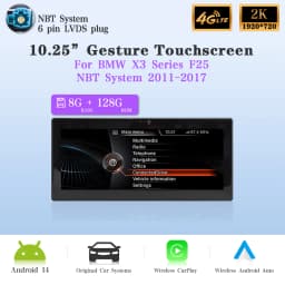 AUTOTOP 10.25'' 8+128G 1920*720P Car Gesture Control Screen Carplay Android Auto For BMW X3 F25 CIC NBT 2011-2017,BT 4G LTE WIFI