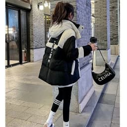Black Medium Long Parker Cotton Jacket Women's Winter 2026 New Korean Version Loose Down Cotton Splicing Hooded Coat Warm Top
