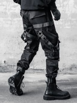 Hip Hop Punk Cargo Pants Man Multi Ribbons Decorative Techwear Pants High Street Tactical Casual Trousers