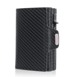 Pop-Up Credit Card Case with RFID Protection Genuine Leather Wallet with Compartment for Notes and Coins for Men and Women