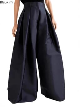 2026 Women's Fashion Solid High Waisted Wide Leg Suit Pants Spring Loose Casual Simple Trousers Street Retro Floor Length Pants