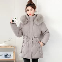 Simple Solid Color Large Fur Collar Hooded Removable Long-sleeved Down Cotton Jacket Women's 2025 Winter Thickened Warm Jacket