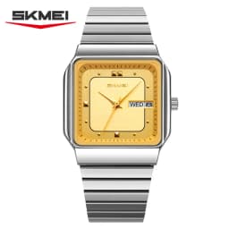 SKMEI 9414 Simple Square Dial Calendar Week Stainless Steel Strap Quartz Watch Men's Waterproof Business Mens Watch Reloj Hombre