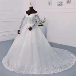 Y&M Novias Customized Off Shoulder Plus Size Vestido De Noiva Wedding Dress Long Train or Floor Appliqe Bridal Tulle Mariage
