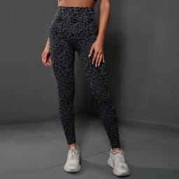 Women's Seamless Leopard Print Pants High Waist Leggings Sexy Hip Liftting Workout Running Fitness Pants High Elastic Knit Pants