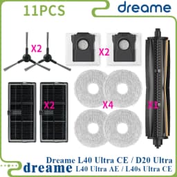 Dreame L40 Ultra AE / L40 Ultra CE / L10s Ultra CE / D20 Ultra Parts, Main Brush, Edge Brush, Cloth, Dust Bag, Filter Screen