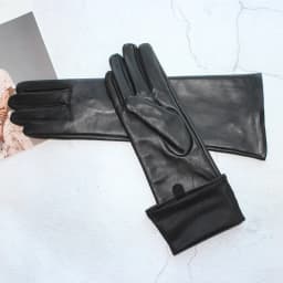 New Women's Long Sheepskin Gloves Thin Silk Inner Touch Screen Solid Color Leather Gloves