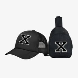 2pcs Kids' 26 letter printed pattern truck hat+chest bag set, stylish casual sunhat, portable storage purse, suitable for daily