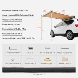 SucceBuy Vehicle Awning  Retractable Car Side Awning Car Awning with Waterproof Storage Bag  Suitable for Truck SUV Van Campers