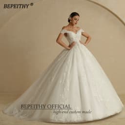 BEPEITHY Customized Off Shoulder Lace Wedding Dresses 2026 For Women Glitter Bridal Ball Gown Plus Size Vestidos De Novia