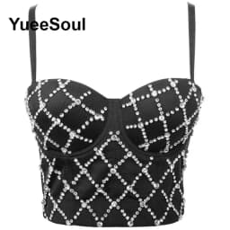 Black Y2K Tops White Rhinestone Sequins Tassel Slim Crop Top New Gothic Party Club Wedding High Street Sexy Corset Top Camis