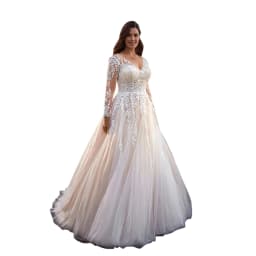 Customized Plus Size V-Neckline Lace Appliques Long Sleeves Wedding Gowns Backless Zipper With Buttons Bridal Dress