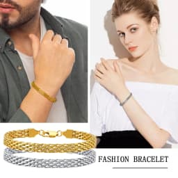 Chain Bracelet For Women Men, Mesh Link Stainless Steel Bracelet Gold Plated,Minimalist Stackable Jewelry