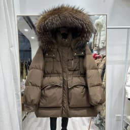 Lagabogy 2025 Winter Women's Medium-Length White Duck Down Jacket Female Thick Waist-Fitted Puffer Coat Large Real Raccoon Fur