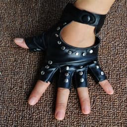 Women Punk Fingerless Dance Gloves with Studs Black PU Leather Rivets Cosplay Performance Dance Gloves Sexy Cool Riding Gloves