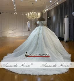 Customized Off The Shoulder Straps Lace Wedding Dress With Small Train NS4596