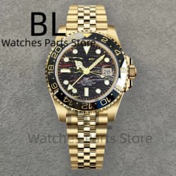 BLIGER Top Brand Luxury 40MM Full Gold Automatic Watch Sapphire Glass Waterproof Tiger-Eye Pattern Doulbe End Link Braclelet