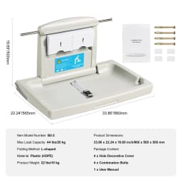 SucceBuy Wall-Mounted Baby Changing Station Horizontal Foldable Diaper Change Table Safety Straps and Hanging Rods for Newborns