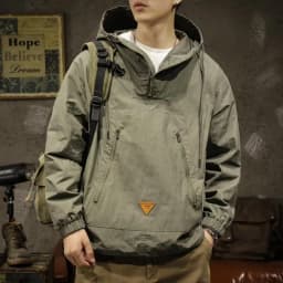 Big Size Zip-up Hoodie Men Jacket Sweatshirt Military Windbreaker Harajuku Hooded Pullover Vintage Long Sleeve Pockets Tops New
