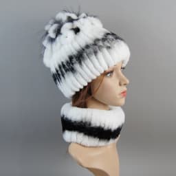 Real Rex Rabbit Fur Hat And Scarf Set Women Winter Knitted Beanie Hat Natural Fur Skullies Beanies Woman Hat Female Cap Elastic