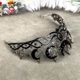 Gothic Black Moon Tiara Dark Queen Crown for Women Baroque Celestial Star Headpiece Vintage Cosplay Halloween Wedding Party Acce
