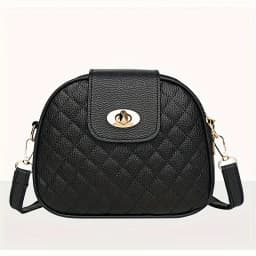 Small Quilted Crossbody Bag, Stylish PU Leather Shoulder Purse with Vintage Round Shape, Trendy Accent - Perfect for Daily Use