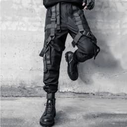 Hip Hop Punk Cargo Pants Man Multi Ribbons Decorative Techwear Pants High Street Tactical Casual Trousers