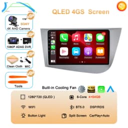 Car Radio Android 16 Navigation GPS Carplay For Seat Leon 2 MK2 2005-2012 Multimedia Video Player Stereo DSP 360 Camera Wifi 4G
