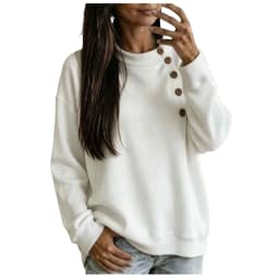 Crew Neck Sweatshirts Women Fleece Pullover Side Button Tops Fall Cute Shirt