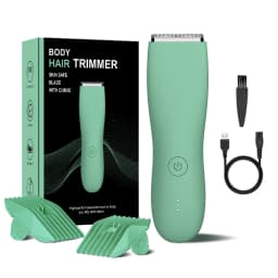 Men's Electric Groin & Body Shaver - Waterproof Dual Head Trimmer Kit w/ LED Light & Foil Blades