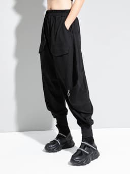 [EAM] High Elastic Waist Black Brief Long Harem Trousers New Loose Fit Pants Women Fashion Tide Spring Autumn 2026 1DC778