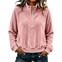Womens Quarter Zip Pullover Long Sleeve Velvet Sweatshirt Soft Cozy Lightweight Fall Winter Outfits Casual Loose Color Hoodie