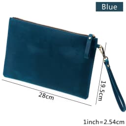 Genuine Leather Vintage Document Organizer Pouch with Zipper Slim File Papers Holder for IPad Mini & Smartphone Travel Office